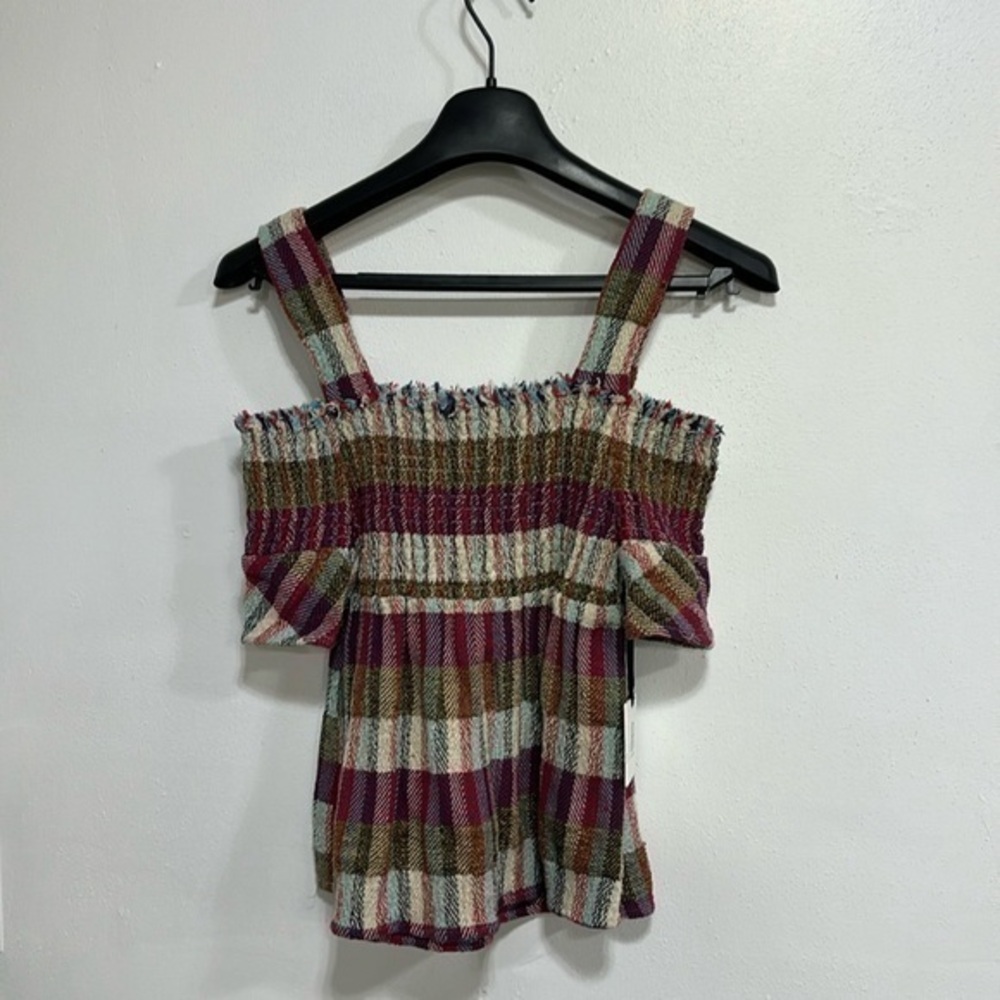 Anthropology DRA Scandinavian Plaid tank cold shoulder shirt New with tags xs